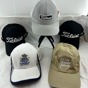 Set Of 5 Mens Golf Hat 3 Titleist, 1 New Era, 1 AHead